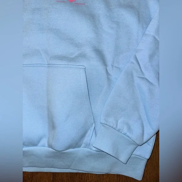 Edikted Light Blue Hoodie with Pink Heart Script Front Back - NWT Medium - Picture 2 of 5